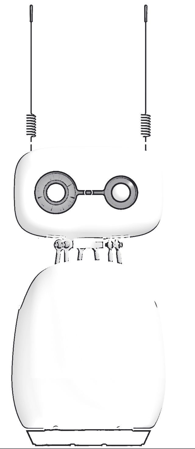 Pencil drawing of Reachy Mini, a small desktop robot with two camera eyes and two antennas.