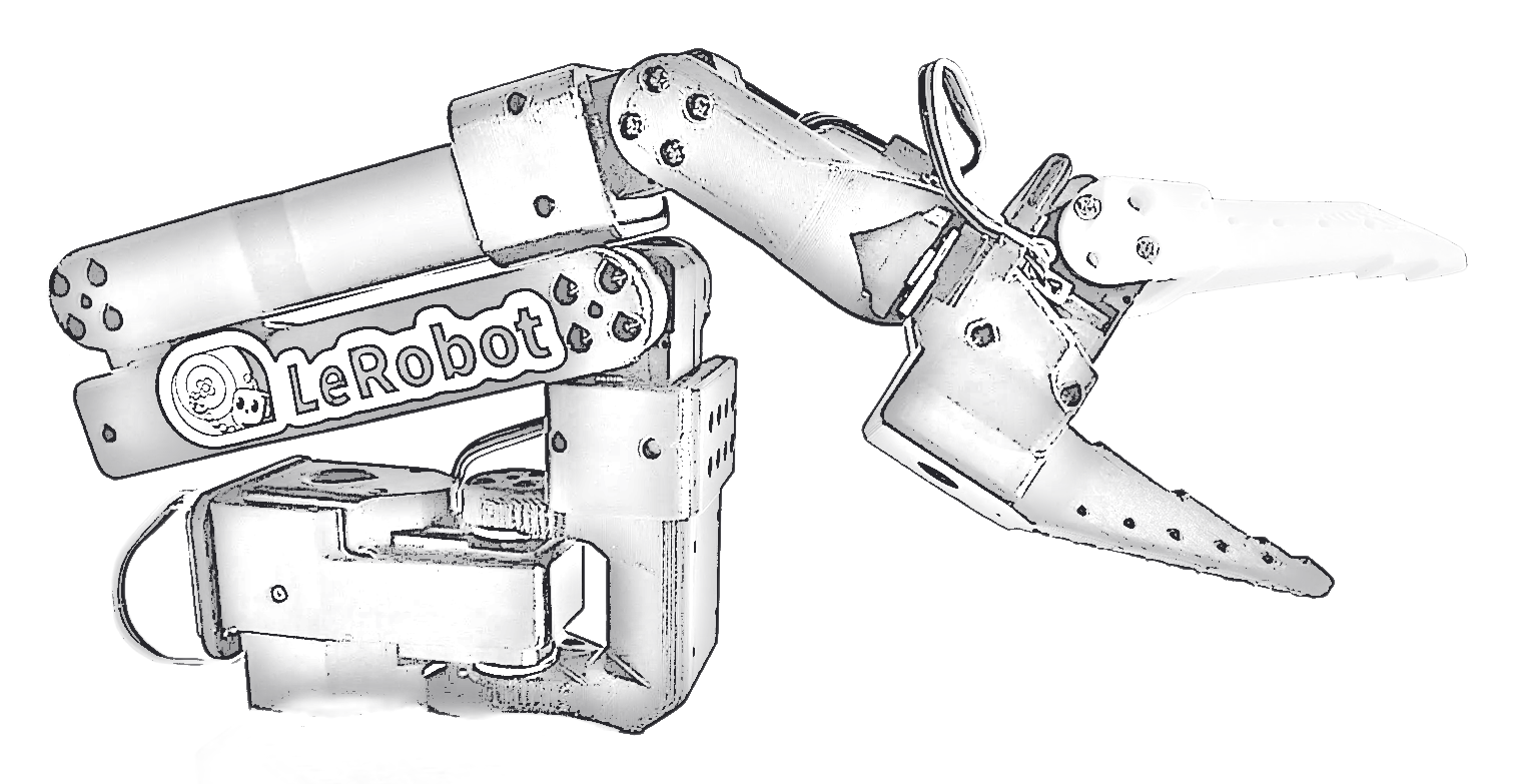Pencil drawing of the SO-101 follower arm, a 3D-printed arm with five joints and a gripper.